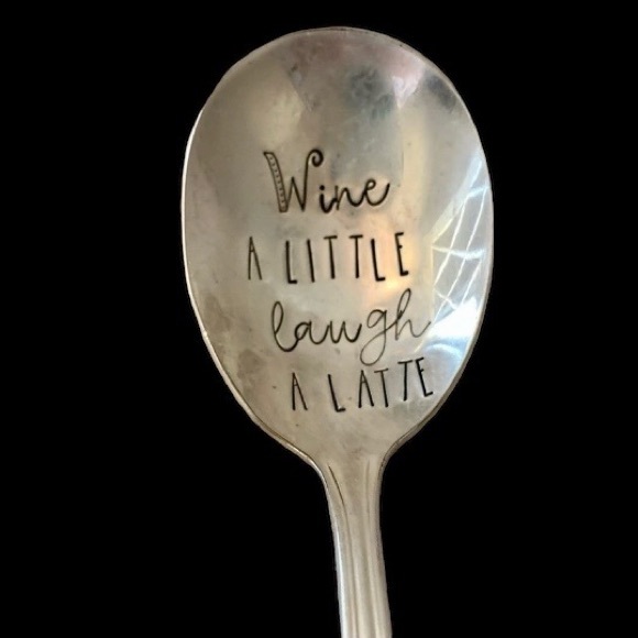 WM Rogers & Son Victorian Rose Silver Spoon WINE A LITTLE Laugh A LATTE - Picture 2 of 7